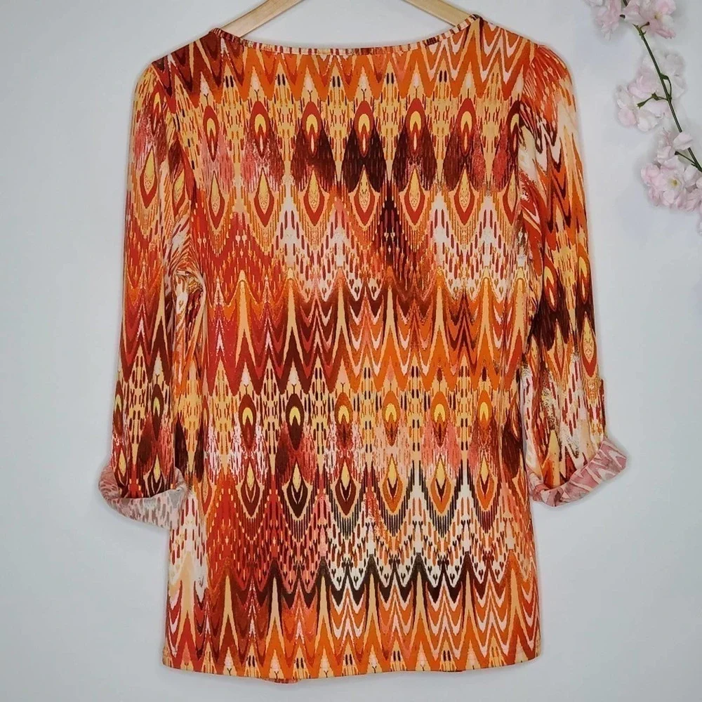 New Directions V Neck Cutout Blouse Orange Size Small